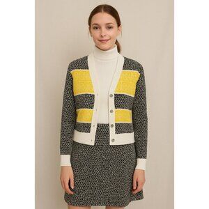 Women 70s Vintage Dress with matching Cardigan Topper Black and White Career 7/8